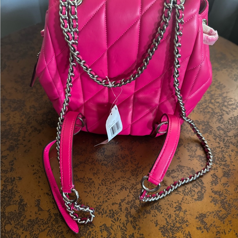 Coach Pink Quilted Backpack with Glossy Finish - Picture 5 of 6